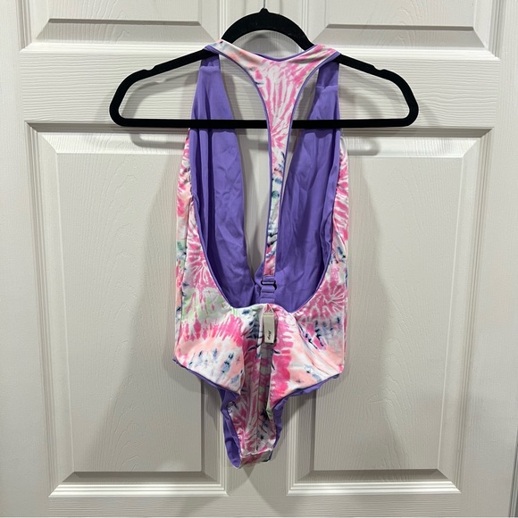 NEW Maaji Tiky Reversible One Piece Swimsuit Purple Tie Dye Plunge Neck Medium - Picture 6 of 9